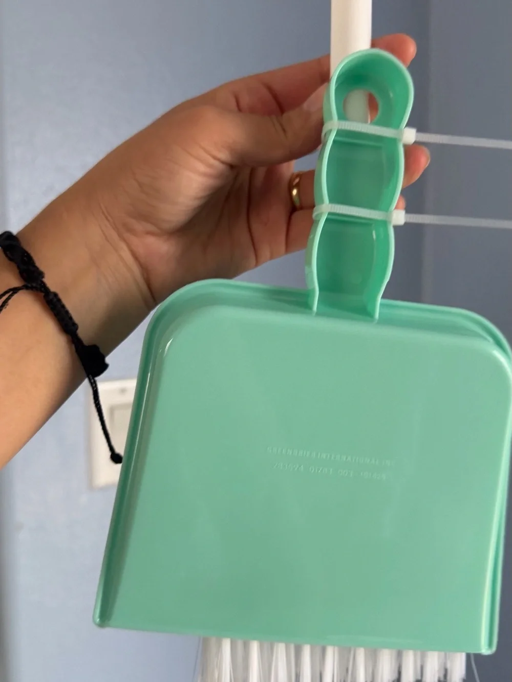 Kid’s pretend toy Mini Broom and Dustpan Set in Mint Green and White